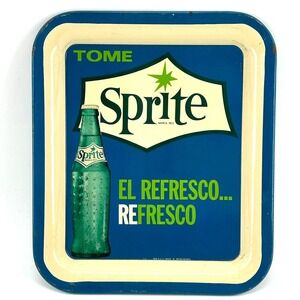 Vintage Sprite Metal Soda Advertising Tray Tome El Refresco Blue Green 7x8